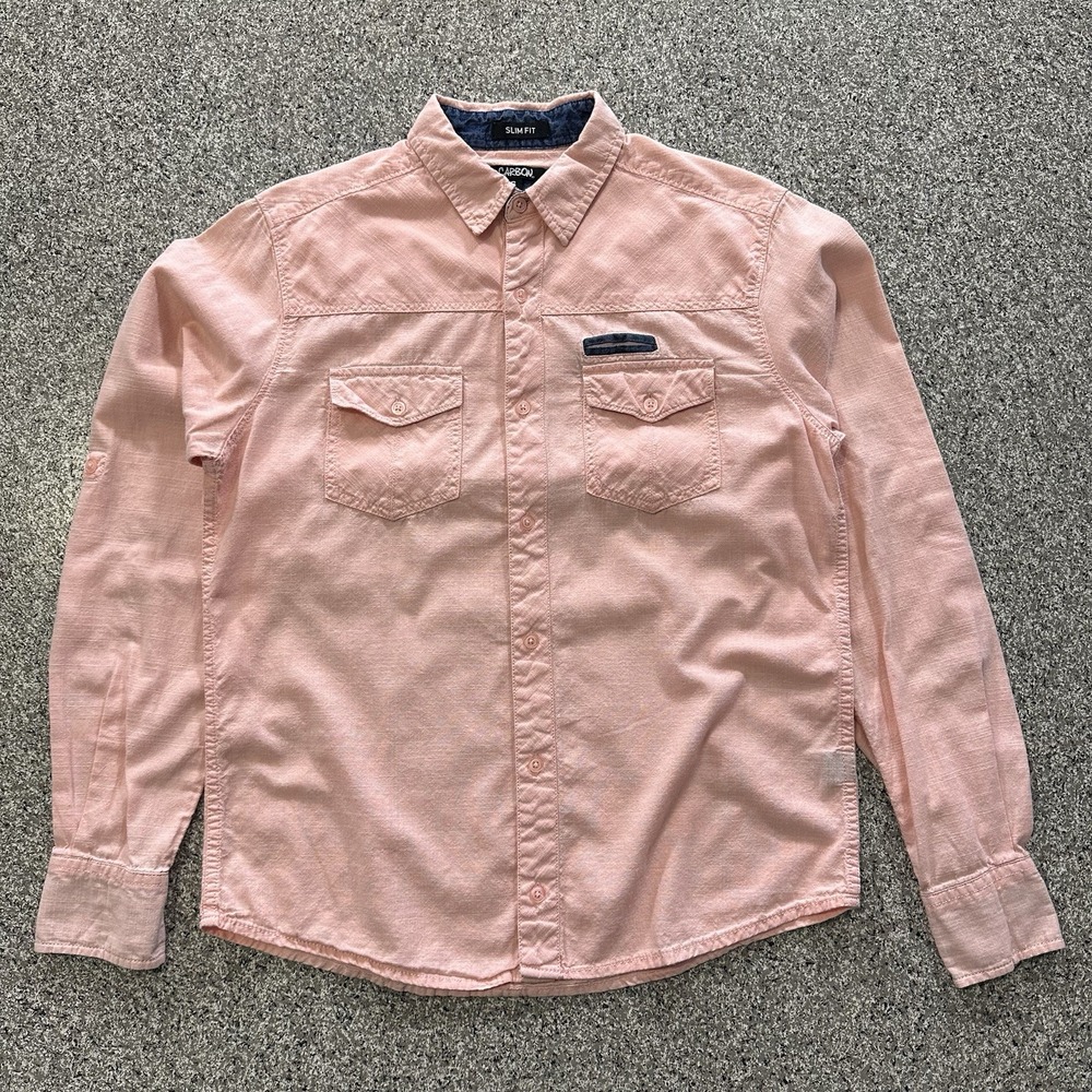 Carbon Shirt Mens S Slim Fit Long Sleeve Button Down Pink Collared Cotton